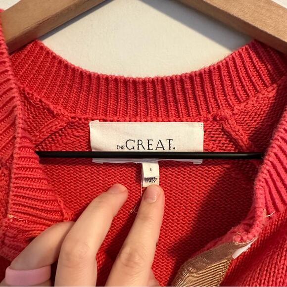 THE GREAT. Pink Tan Cotton Tiny Cardigan Sweater 1 Small - Picture 11 of 13